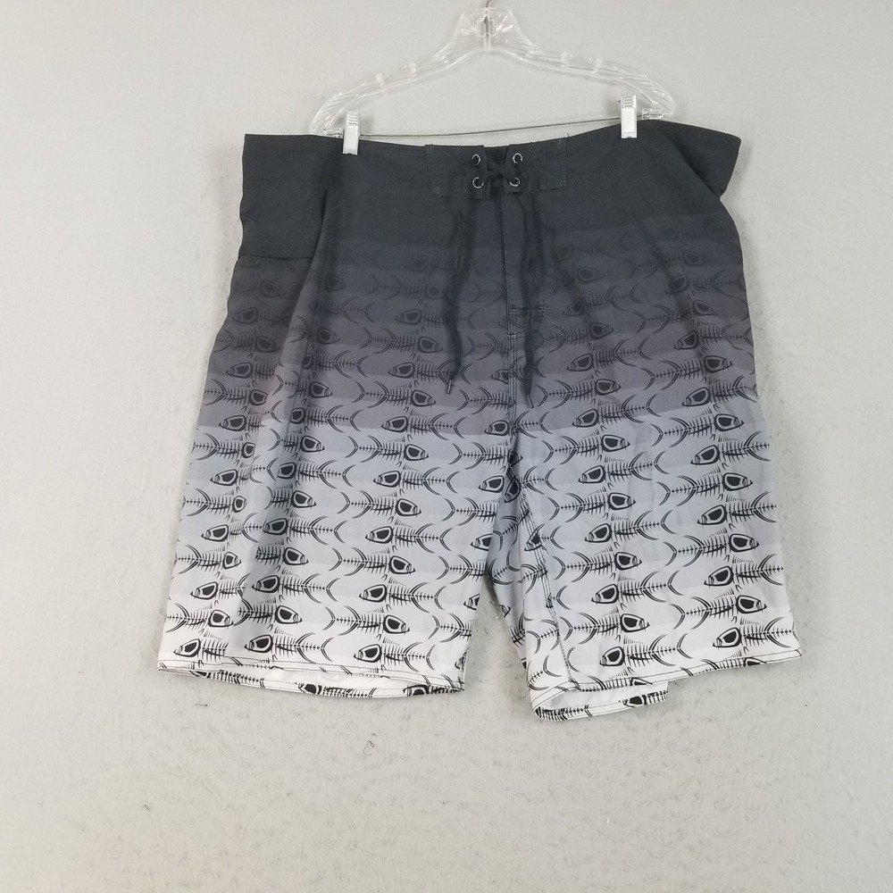Tormenter Board Shorts Mens 46 Gray Fish Skeleton Fishing Cargo Pocket Spandex